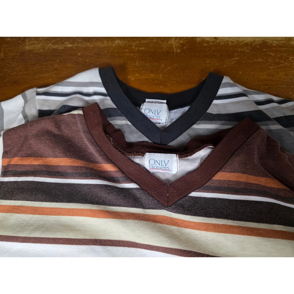 Lot of 2. VTG.Only Necessities Mens V-Neck Striped T-Shirt. Casual.